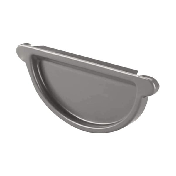 Rinnenendstuk van staal, grijs aluminiumkleurig (RAL9007), met 50 µm polyurethaan coating, bovenaanzicht
