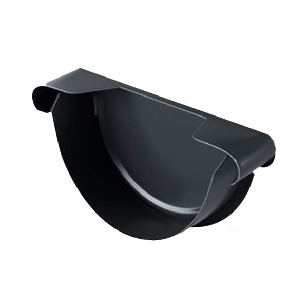 Rinnenendstuk van staal, antracietgrijs RAL 7016 met 50 µm polyurethaan coating, binnenaanzicht