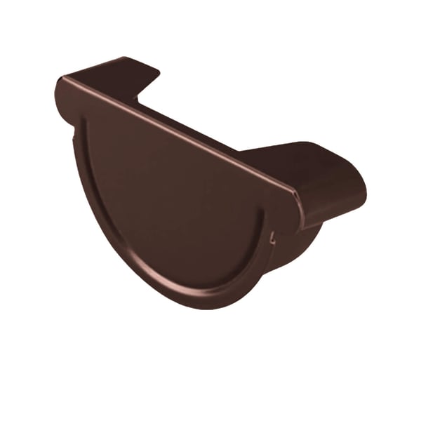 Rinnenendstuk van staal in chocoladebruin (RAL 8017) met 50 µm polyurethaan coating, bovenaanzicht