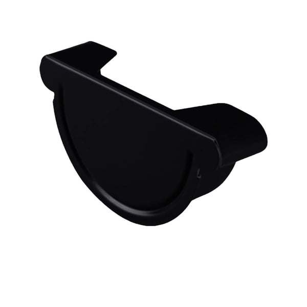 Rinnenendstuk van staal, gitzwart (RAL 9005) met 50 µm polyurethaan coating, bovenaanzicht