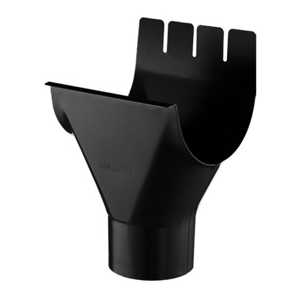 Dakgootuitloop van staal, gitzwart RAL 9005, met 50 µm polyurethaan coating, fabrikant Niagara