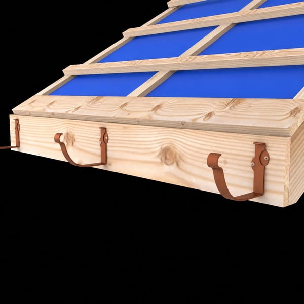 Montage van koperbruine konsolrinnenhouders op een houten dakconstructie