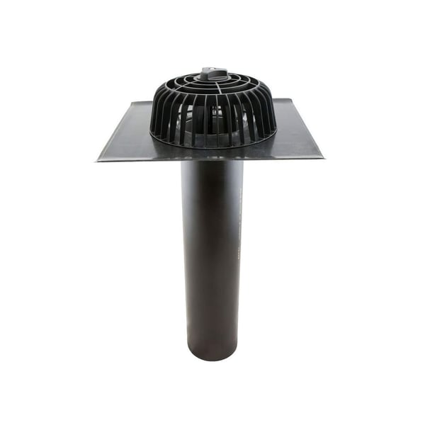 Grindvangkorf DACHPROTECT van zwart PVC gemonteerd op een platdakafvoer