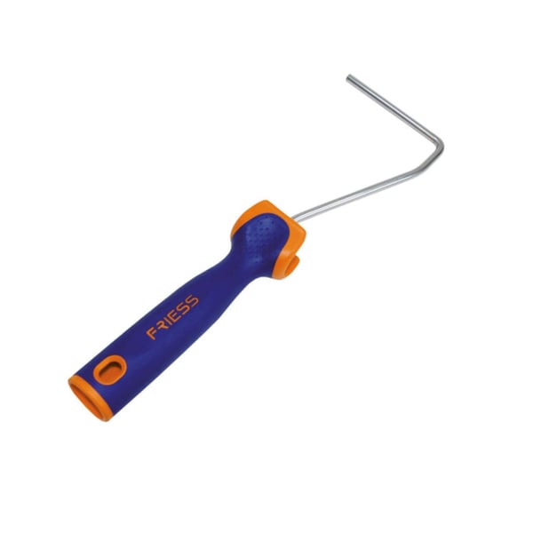 Handgreep voor kortharige roller, blauw-oranje kunststof handgreep met FRIESS-logo en gebogen stalen beugel