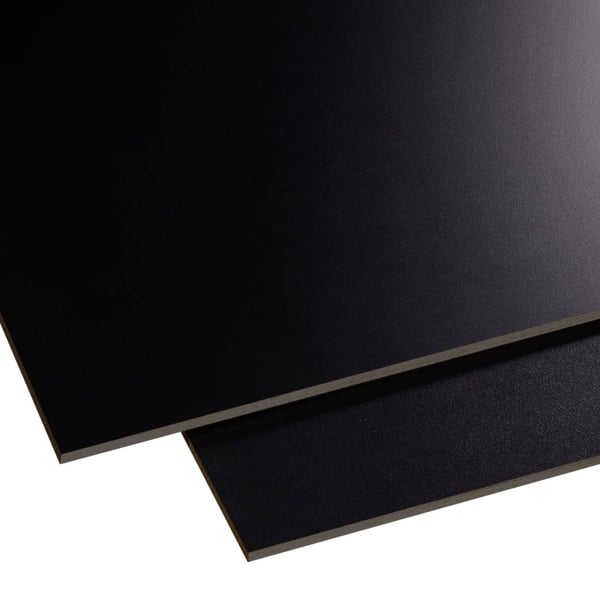 Twee HPL platen binnen, 6 mm, Zwart, licht overlappend, bovenaanzicht
