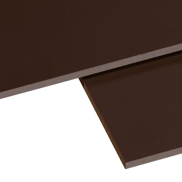 HPL plaat 6 mm, bruin, detail van de randen van twee overlappende platen