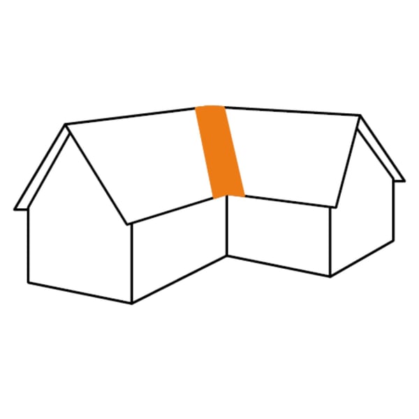 Toepassingsvoorbeeld: Schematische weergave van een dak met gemarkeerde kilgootpositie
