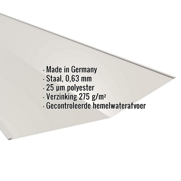 Kilgoot Grijswit RAL 9002 met ingebedde productgegevens over materiaal, dikte en coating