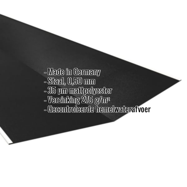 Kilgoot 0,50 mm staal zwart matpolyester met ingebedde productgegevens