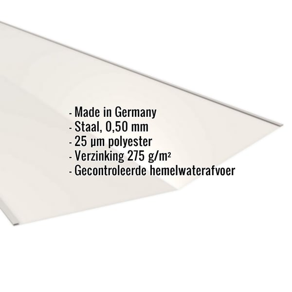 Kilgoot zuiverwit RAL 9010 van staal 0,50 mm, 25 µm polyestercoating, met ingebouwde kenmerken