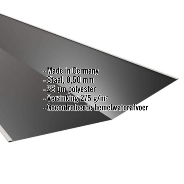 Kilgoot Gitzwart RAL 9005 van staal 0,50 mm, 25 µm polyestercoating, met ingebouwde specificaties