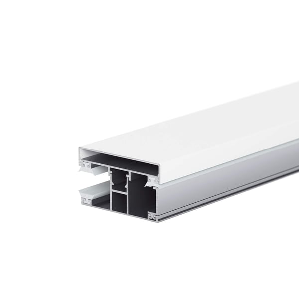 Klemdeksel wit op DUO profiel aluminium, doorsnede met grijze afdichting