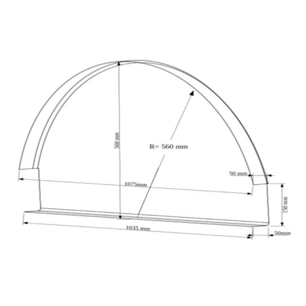 Technische tekening van een PVC-lichtboog met afmetingen voor straal 560 mm, breedte 1035 mm en hoogte 560 mm