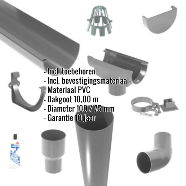 Grafiet PVC dakgoten voordeelpakket met accessoires en ingebouwde specificaties