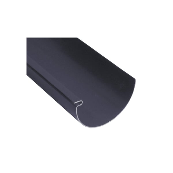 Grafiet PVC dakgootstuk van Plastmo, detail van de halfronde vorm