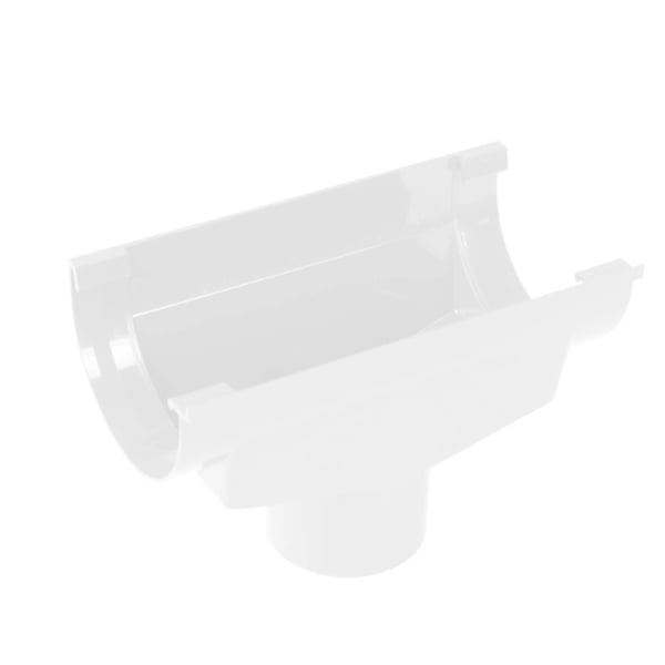 Enkel wit PVC gootuitloopstuk van Plastmo, halfronde goot met ronde uitgang voor de regenpijp