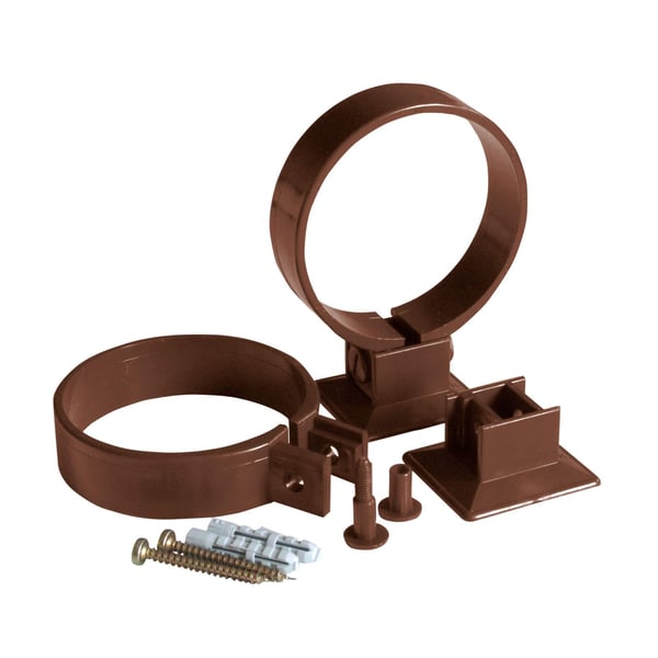 Bruine PVC regenpijpklemmen met schroeven en pluggen van Plastmo