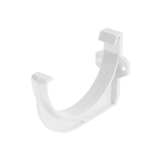 Witte PVC dakgootbeugel van Plastmo, voor bevestiging van de halfronde dakgoot
