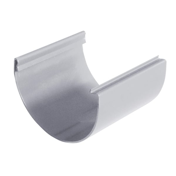 Grijs PVC goot eindstuk van Plastmo, halfronde vorm met twee profielribben