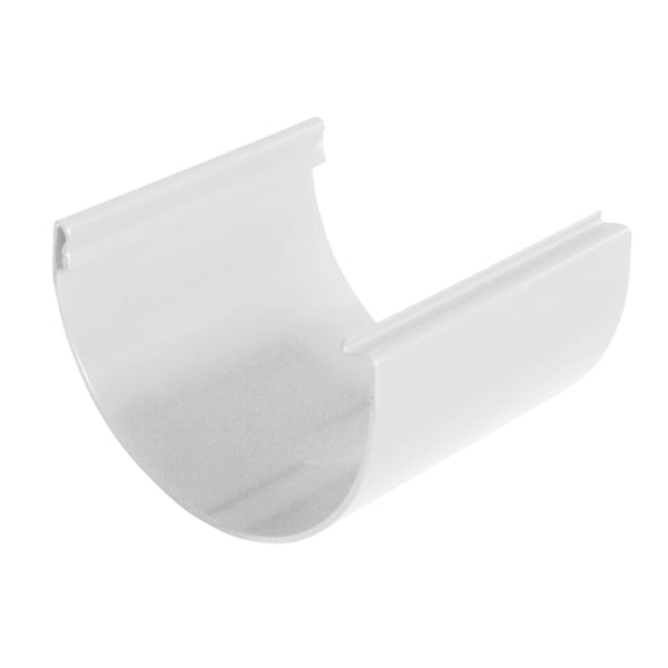 Witte PVC gootverbinder met afdichting, halfronde vorm van bovenaf