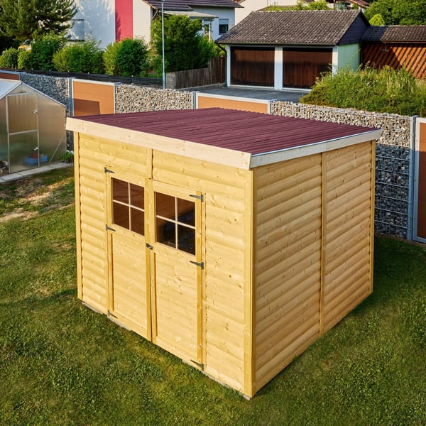 Tuinhuis met dakbedekking van Scobalit kunststof profielplaten 76/18 roodbruin