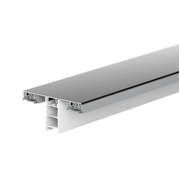 Mendiger middenprofiel, donkergrijs aluminium met witte kunststof onderbouw, hoofdaanzicht