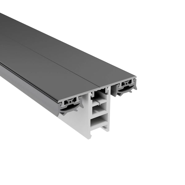 Mendiger middenprofiel 16 mm, donkergrijs aluminium en wit kunststof, schuin aanzicht