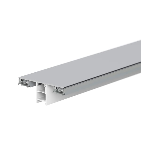 Mendiger middenprofiel van blank aluminium en kunststof, detailaanzicht van de profielstructuur