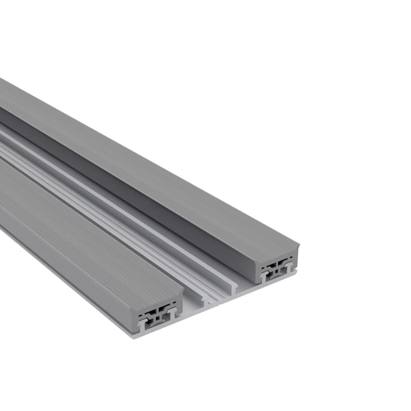 Mendiger onderprofiel van blank aluminium, bovenaanzicht met twee parallelle profielrails