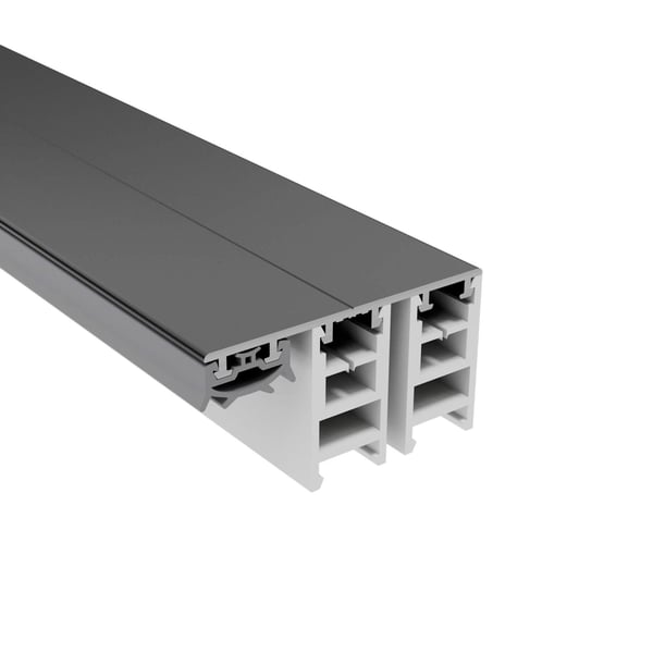 Mendiger randprofiel 16 mm, donkergrijs aluminium met wit kunststof kamerprofiel, doorsnede