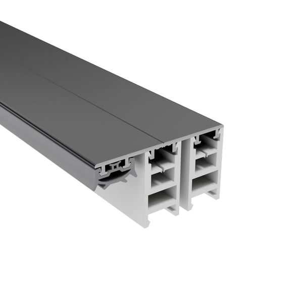 Mendiger randprofiel 16 mm, donkergrijs aluminium met wit kunststof kamerprofiel, dwarsdoorsnede
