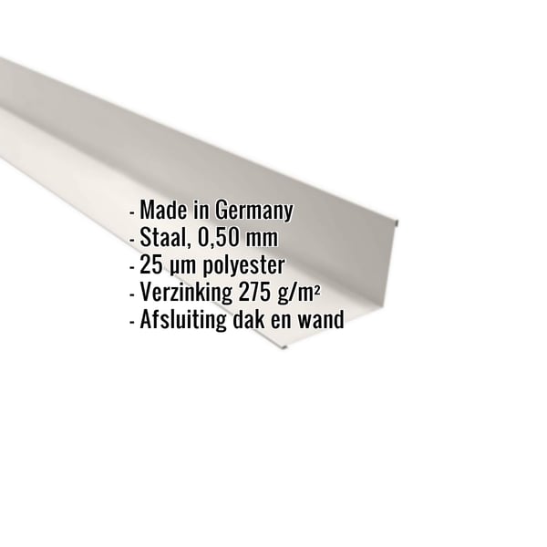 Wandafwerking Zuiverwit RAL 9010 staal 0,50 mm, 25 µm polyester, met ingebedde productgegevens