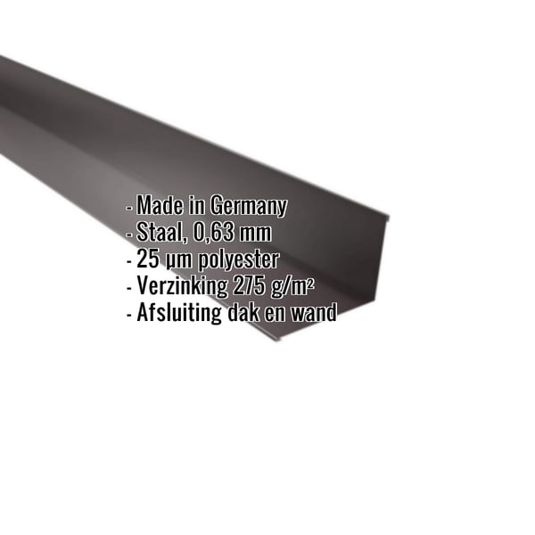 Wandaansluiting Chocoladebruin RAL 8017, 0,63 mm staal, met ingebedde productgegevens