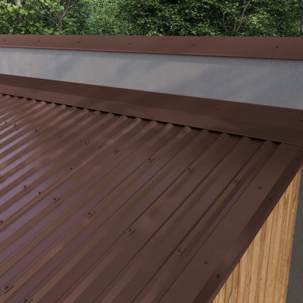 Wandaansluiting Chocoladebruin RAL 8017, 0,63 mm staal, op dak gemonteerd, detailweergave