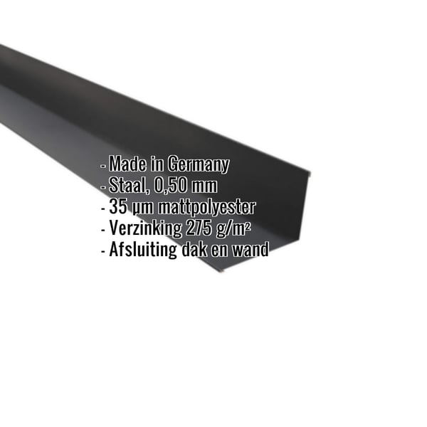 Wandafwerking van staal, 0,50 mm, mat polyester gecoat in RAL 7024, met ingebedde specificaties