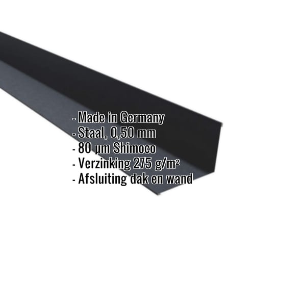 Wandaansluiting Antracietgrijs 0,50 mm staal met Shimoco-coating en ingebedde specificaties