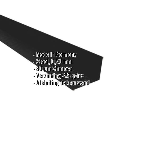 Wandafwerking gitzwart (RAL 9005) van staal, 0,50 mm, met 80 µm Shimoco coating en ingebedde gegevens
