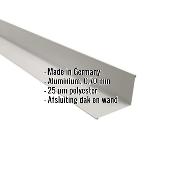 Wandafwerking aluminium Zilver-Metallic met ingebedde gegevens over materiaal, dikte en coating