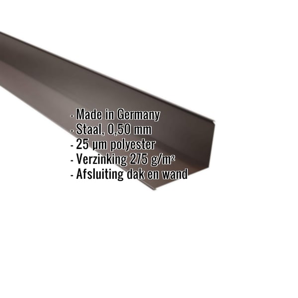 Wandafwerking Sepiabruin RAL 8014, 0,50 mm staal, met ingebedde productgegevens