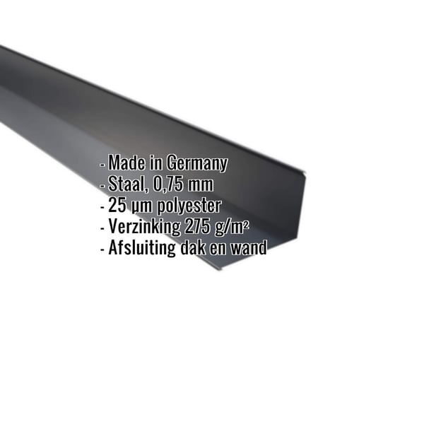 Wandafsluiting van staal, 0,75 mm, antracietgrijs RAL 7016, met productdetails