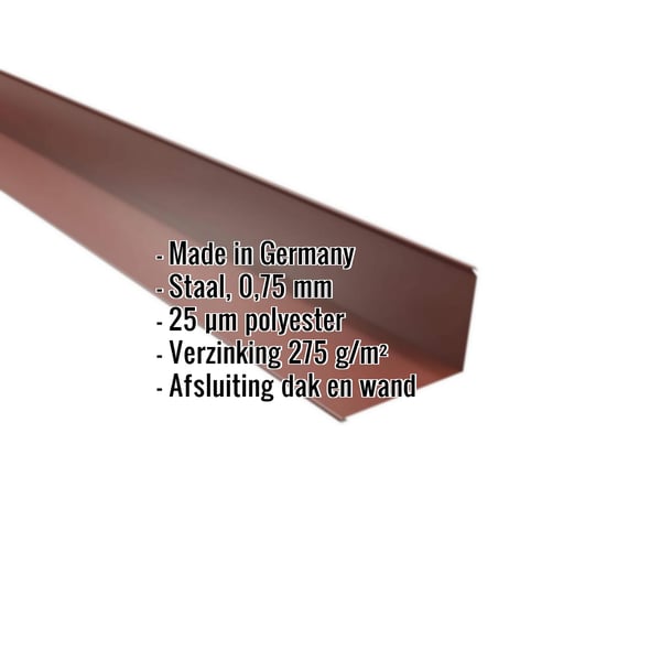 Wandafwerking Roodbruin RAL 8012, 0,75 mm staal, met ingebedde productgegevens