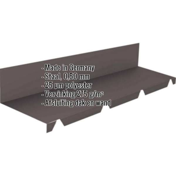 Wandaansluiting staalplaat RAL 8019, 0,50 mm, met ingebedde productgegevens