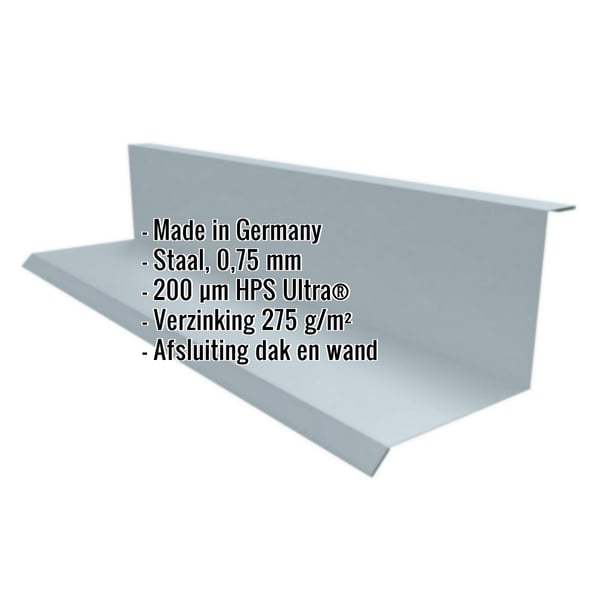 Muurafdekker type 1 van staal, Venstergrijs RAL 7040, met ingebedde specificaties