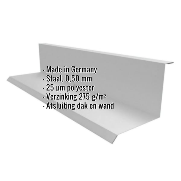 Wandaansluiting Type 1, grijs aluminiumkleurig, met ingebedde productgegevens over materiaal en coating