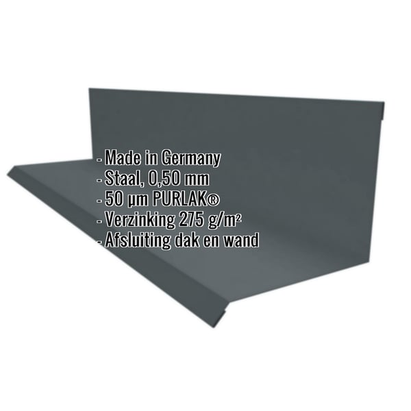 Muurafdekprofiel type 2 staal, 0,50 mm, antracietgrijs, PURLAK-coating, met ingebedde productinformatie