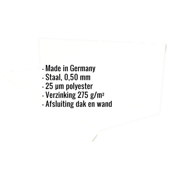 Infographic: Muuraansluiting type 2 staal 0,50 mm, 25 µm polyestercoating, verzinking 275 g/m², Made in Germany