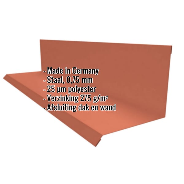 Muurafdekker Type 2, koperbruin, 0,75 mm staal, met ingebedde productgegevens
