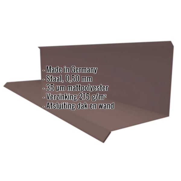 Muurafdekker Type 3, Chocoladebruin RAL 8017, 0,50 mm staal, met ingebedde specificaties