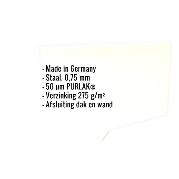 Infografiek: Kerngegevens wandafsluiting van staal, 0,75 mm, 50 µm PURLAK, verzinking 275 g/m², Made in Germany