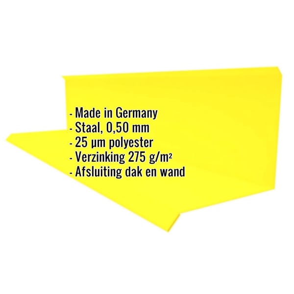 Wandaansluiting type 3 van staal, Koolzaadgeel RAL 1021, met ingebedde productgegevens